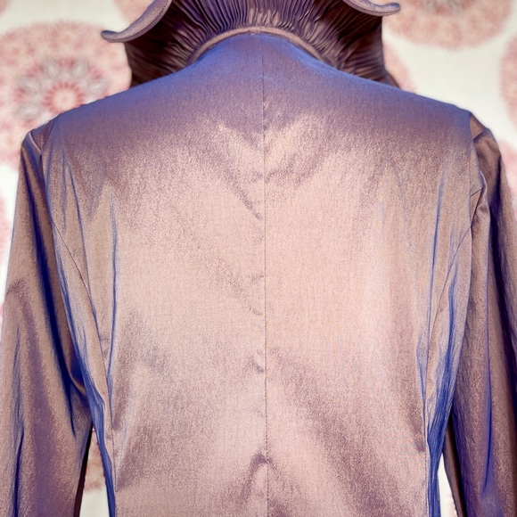 Samuel Dong Brown Ruffled Stretch Jacket Size M 8 - Picture 6 of 11